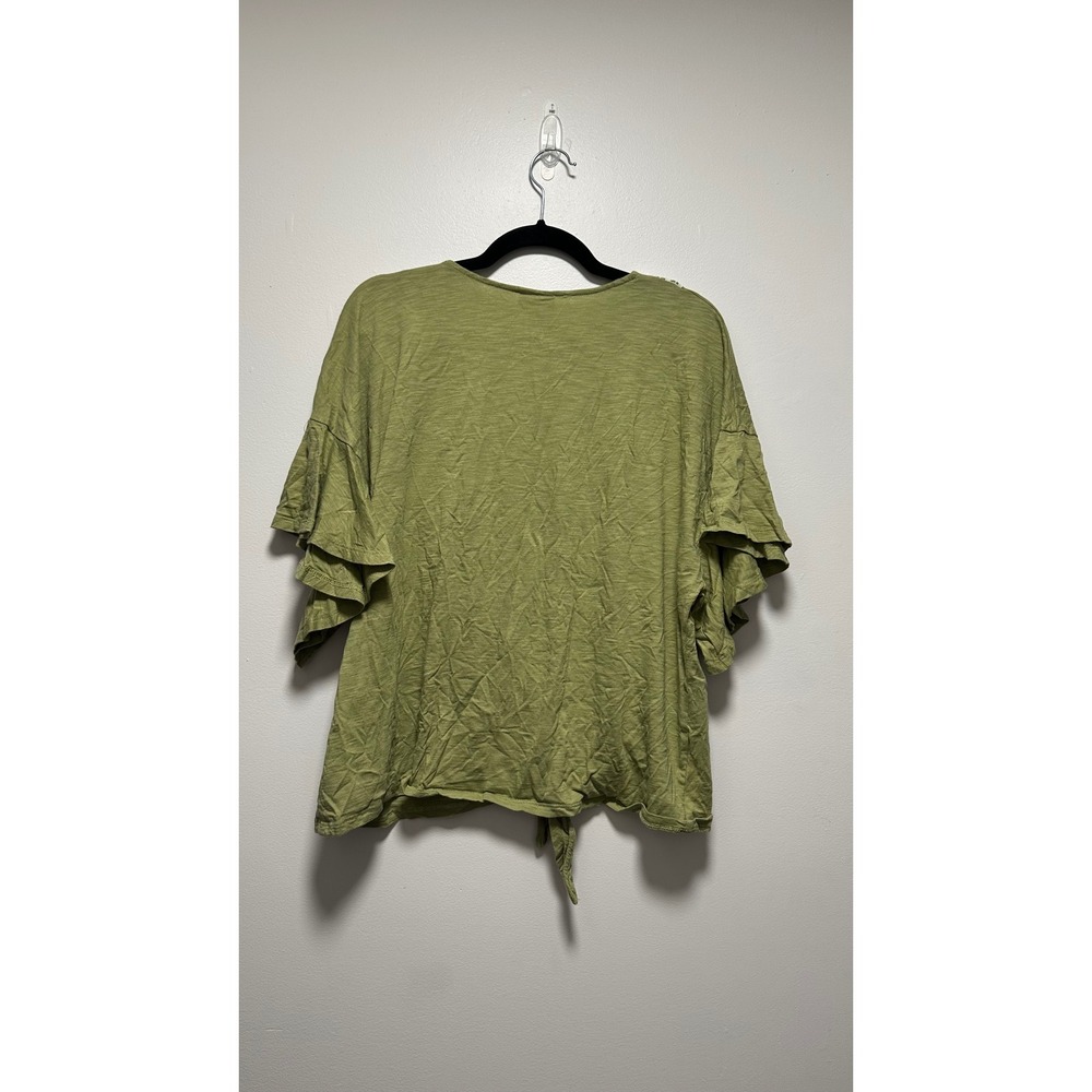 Ruby Rd Woman Green Lace V-Neck Ruffle Sleeve Tie Front Top 2X - Picture 4 of 6